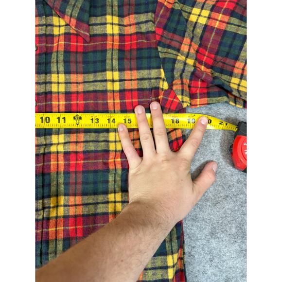 VTG 90s Marshall Field Company Flannel Plaid Button Up Shirt Mens M Green Yellow - Picture 4 of 8